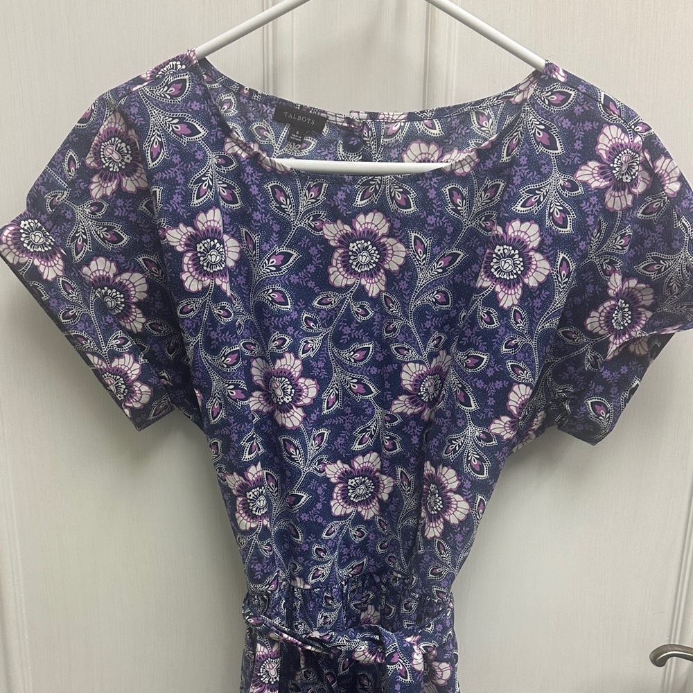 Talbots Poplin Fit n Flare Dress Lexington Floral - Picture 2 of 5